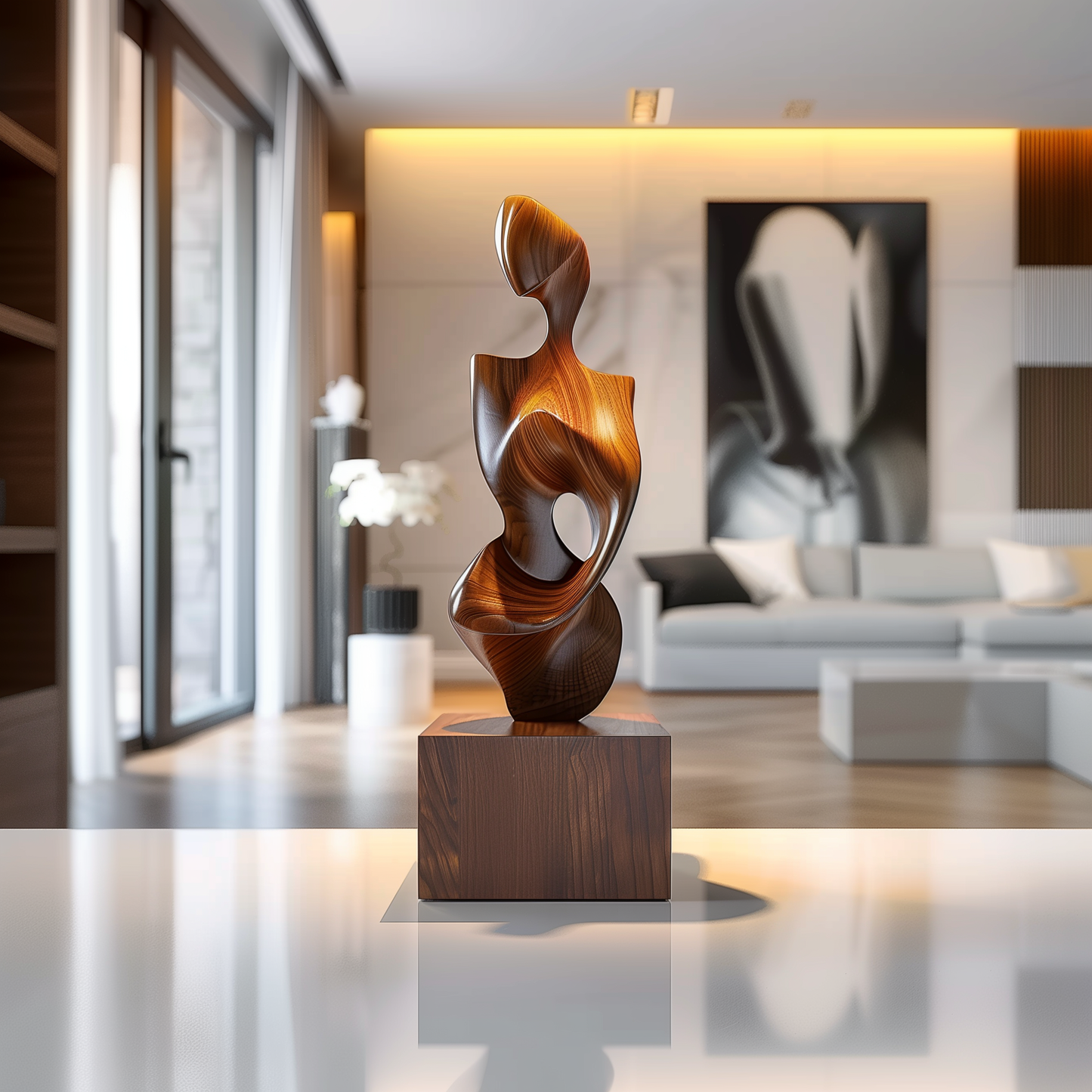 Abstract Wooden Sculpture Handmade | Modern Organic Wood Art | Luxury Floor Sculpture With Pedestal | Contemporary Home Decor Statement