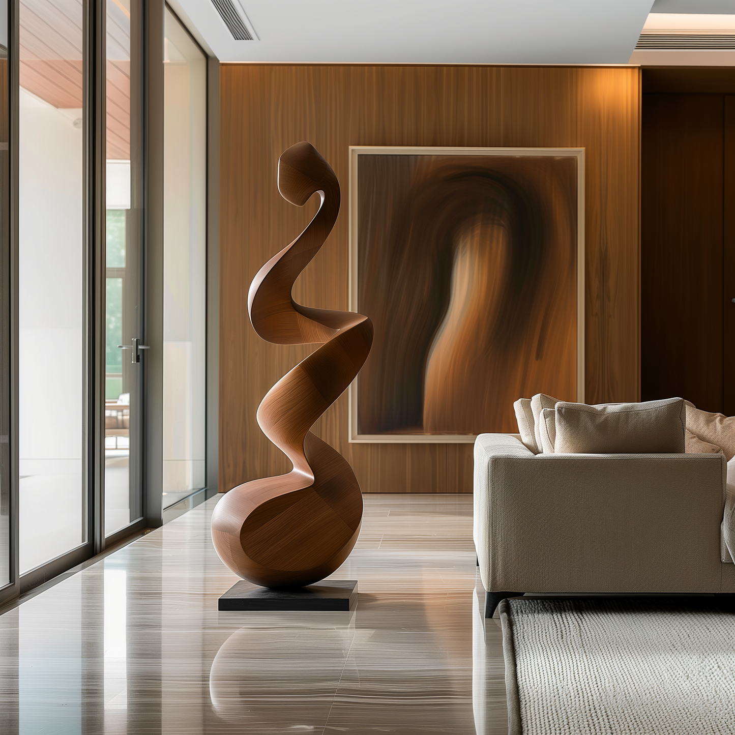 Tall Twisting Wooden Sculpture, Hand Carved Organic Spiral Form, Modern Floor Art, Luxury Abstract Wood Decor for Living Room