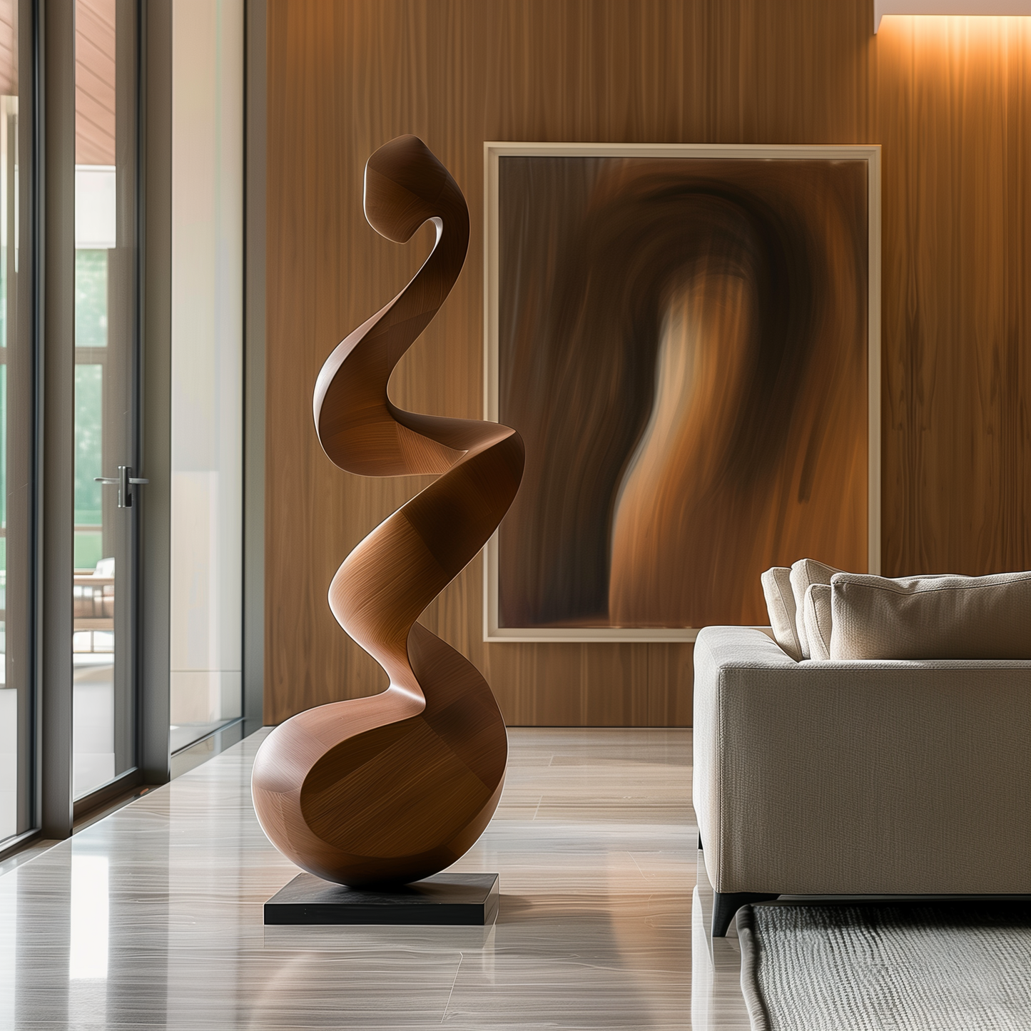 Tall Twisting Wooden Sculpture, Hand Carved Organic Spiral Form, Modern Floor Art, Luxury Abstract Wood Decor for Living Room