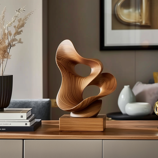 Hand Carved Wooden Abstract Sculpture | Organic Flow Art, Modern Tabletop Wood Decor, Solid Wood Contemporary Home Accent