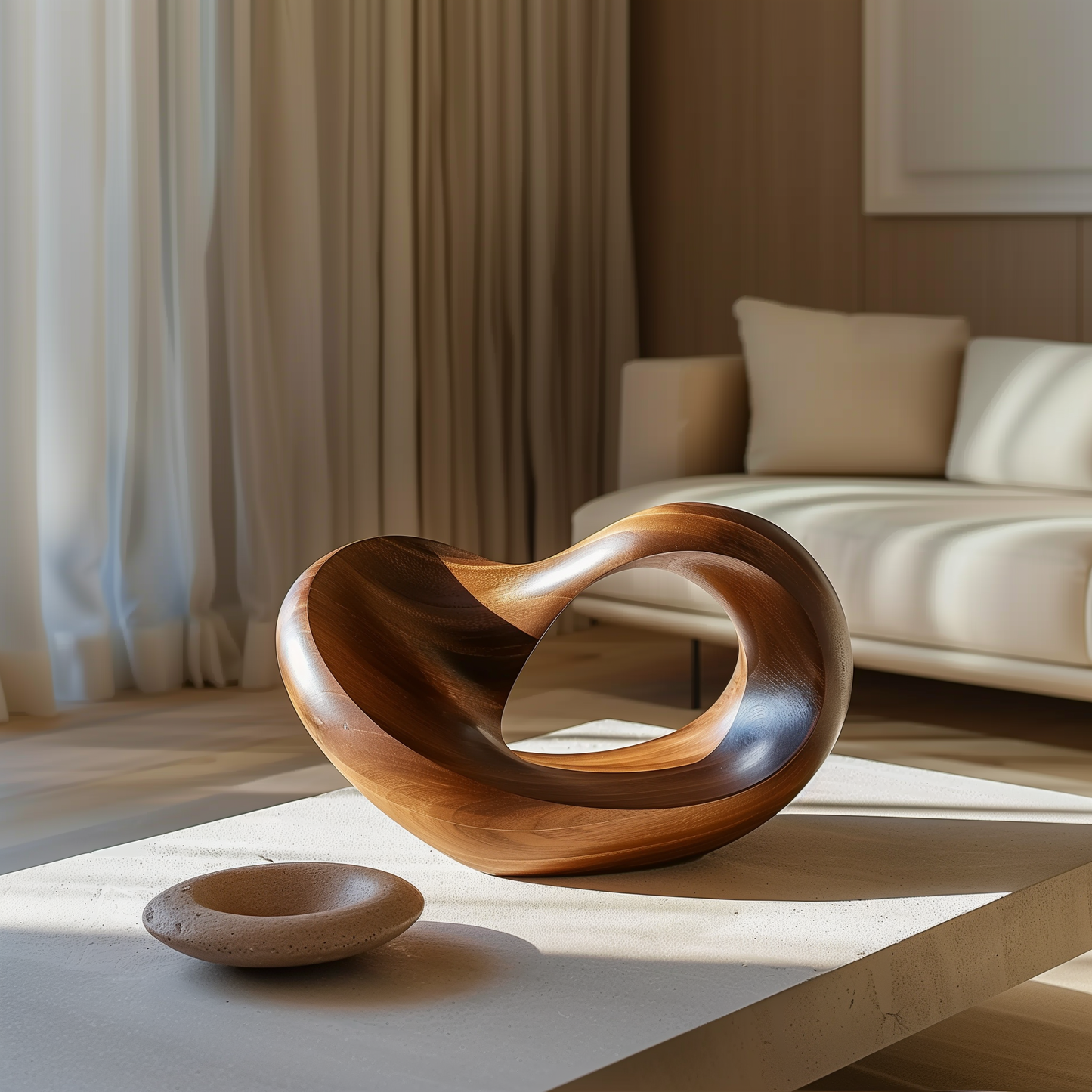 Abstract Wooden Infinity Sculpture, Hand Carved Mobius Loop Art, Solid Wood Modern Decor, Organic Flow Table Sculpture