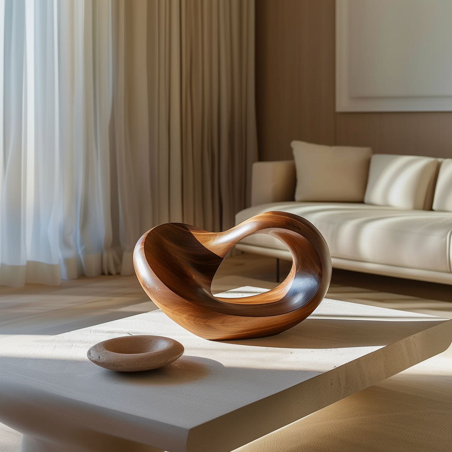 Abstract Wooden Infinity Sculpture, Hand Carved Mobius Loop Art, Solid Wood Modern Decor, Organic Flow Table Sculpture