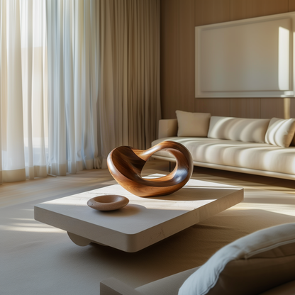 Abstract Wooden Infinity Sculpture, Hand Carved Mobius Loop Art, Solid Wood Modern Decor, Organic Flow Table Sculpture