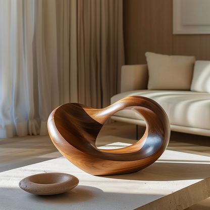 Abstract Wooden Infinity Sculpture, Hand Carved Mobius Loop Art, Solid Wood Modern Decor, Organic Flow Table Sculpture