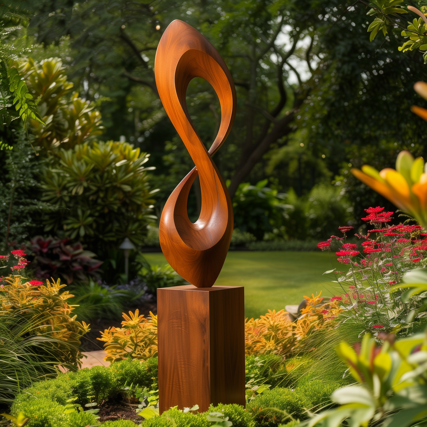 Hand Carved Wooden Flame Sculpture, Abstract Modern Floor Art, Solid Wood Spiral Statement Piece, Luxury Organic Home Decor (Copy)