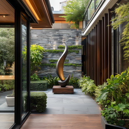 Tall Abstract Flame Sculpture, Modern Black Outdoor Garden Art, Hand Carved Wooden Statement Decor, Luxury Contemporary Yard Accent