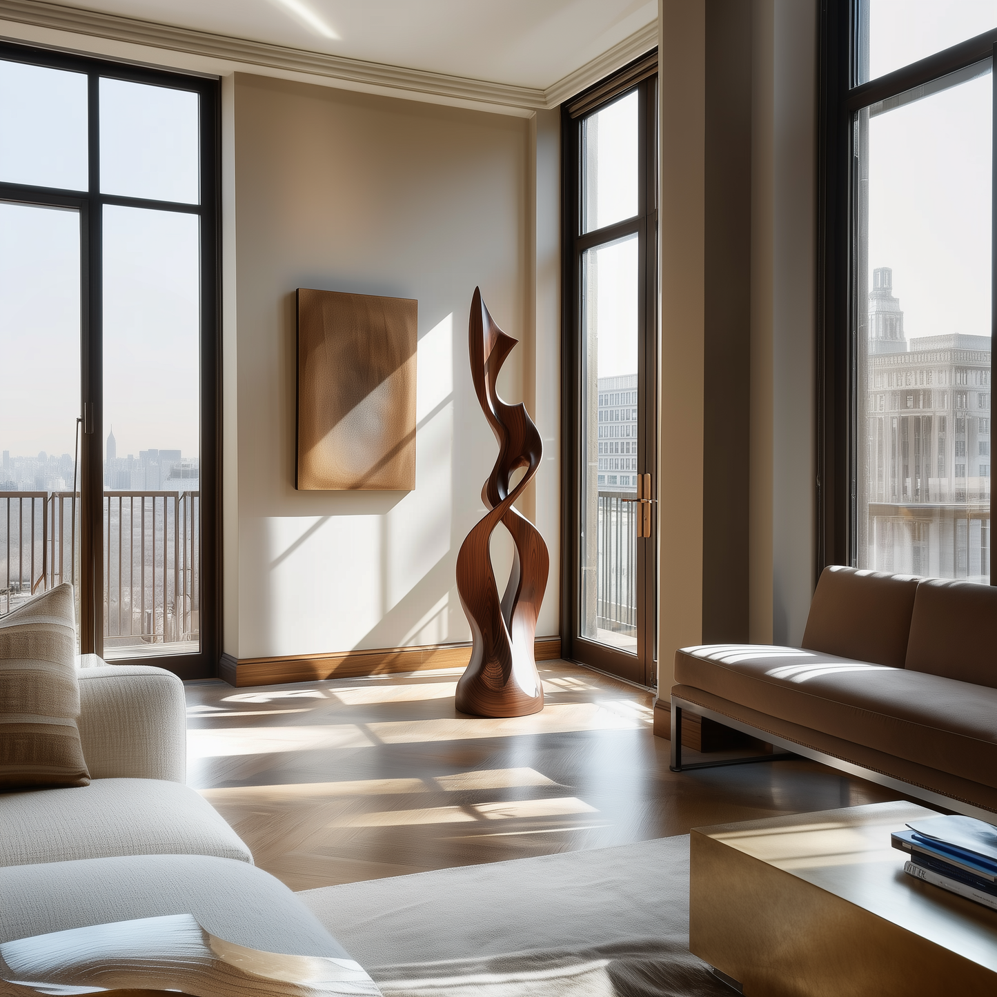 Hand Carved Wooden Infinity Flame Sculpture, Tall Twisting Abstract Floor Art, Modern Organic Statement Decor, Luxury Contemporary Home Accent