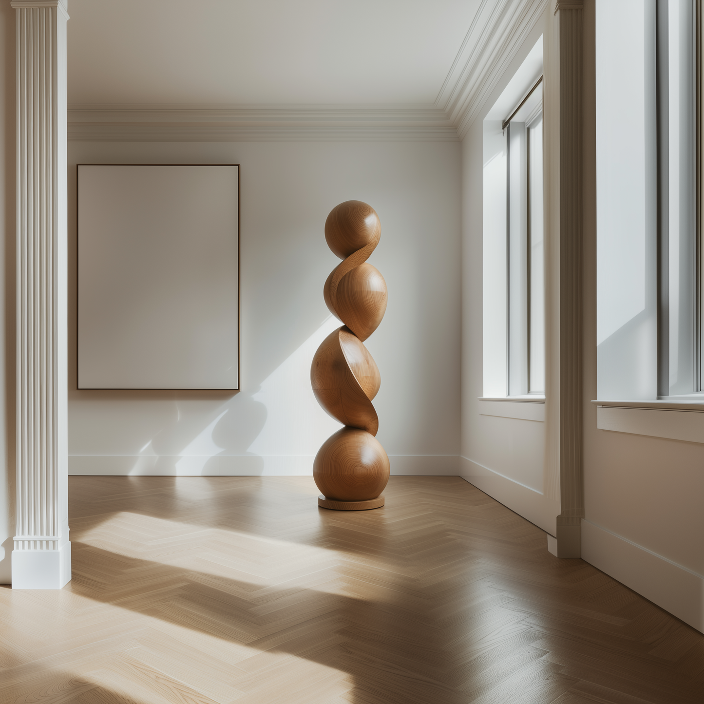 Hand Carved Wooden Balance Stone Sculpture, Modern Stacked Sphere Art, Zen Minimalist Wood Decor, Organic Luxury Statement Piece