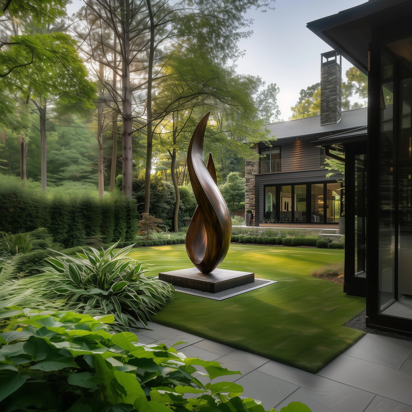 Large Abstract Flame Twist Wooden Sculpture, Modern Outdoor Garden Statement Art, Hand Carved Solid Wood Monument Decor