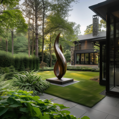 Large Abstract Flame Twist Wooden Sculpture, Modern Outdoor Garden Statement Art, Hand Carved Solid Wood Monument Decor