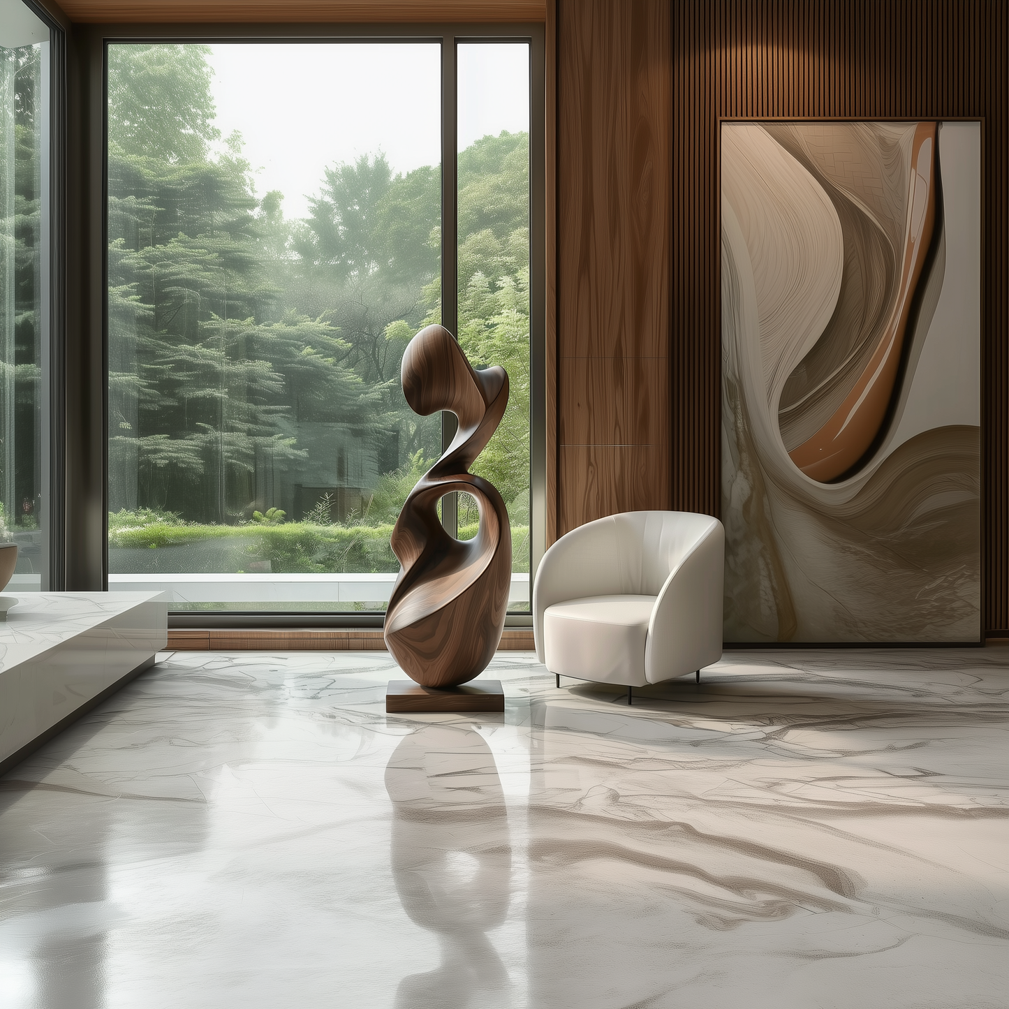 Abstract Modern Wooden Sculpture, Hand Carved Solid Wood Infinity Loop Art, Large Organic Floor Decor, Luxury Statement Piece for Contemporary Home