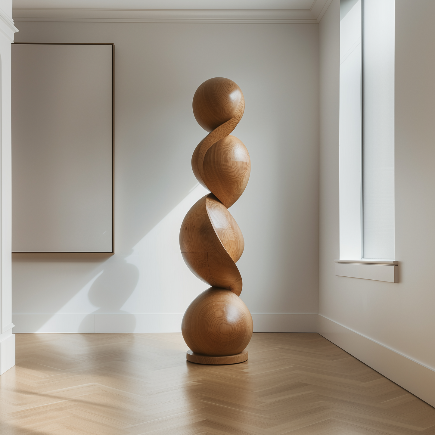 Hand Carved Wooden Balance Stone Sculpture, Modern Stacked Sphere Art, Zen Minimalist Wood Decor, Organic Luxury Statement Piece