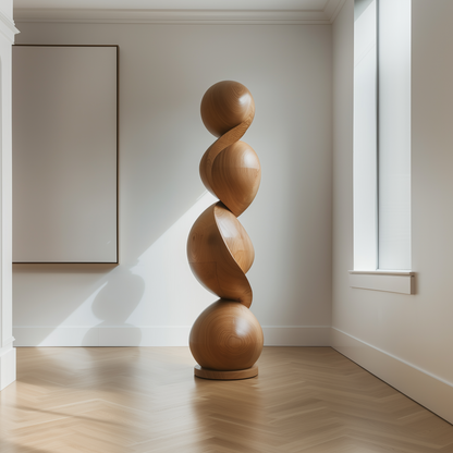 Hand Carved Wooden Balance Stone Sculpture, Modern Stacked Sphere Art, Zen Minimalist Wood Decor, Organic Luxury Statement Piece