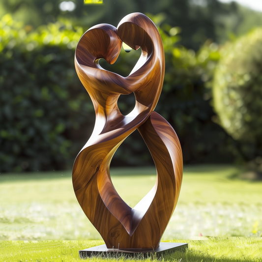 Infinity Love Wooden Sculpture Large Heart Twist Couple Hand Carved Solid Wood Modern Wedding Anniversary Decor