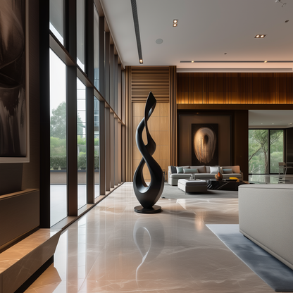 Hand Carved Black Infinity Flame Sculpture, Tall Abstract Twist Floor Art, Modern Luxury Statement Decor, Organic Minimalist Wood Form