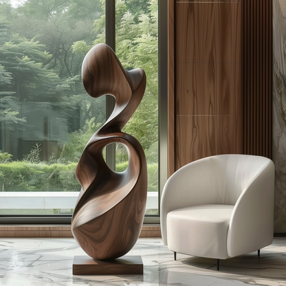 Abstract Modern Wooden Sculpture, Hand Carved Solid Wood Infinity Loop Art, Large Organic Floor Decor, Luxury Statement Piece for Contemporary Home