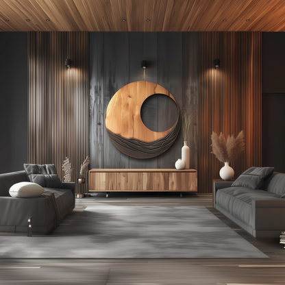 Large Circular Wooden Wall Art Sculpture, Hand Carved Abstract Spiral Wall Decor, Modern Organic Wood Wall Hanging for Living Room