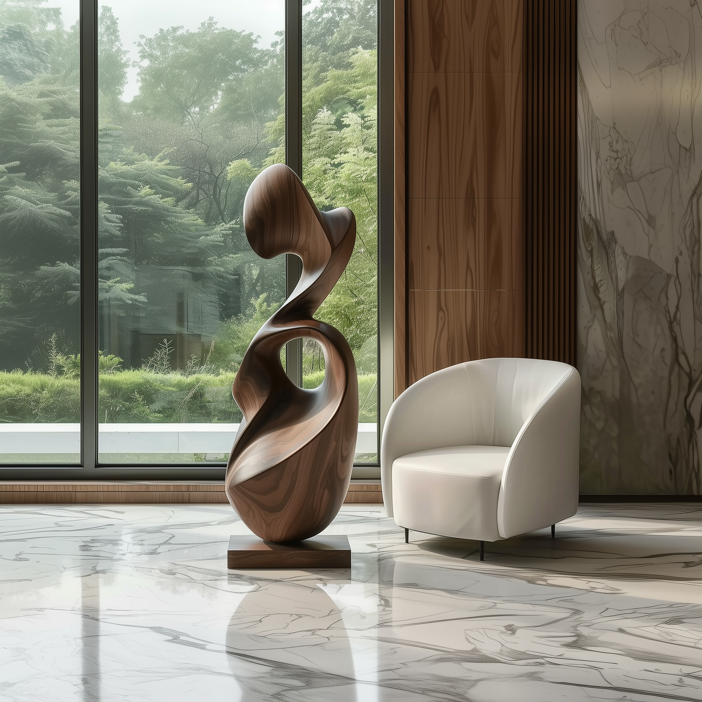 Abstract Modern Wooden Sculpture, Hand Carved Solid Wood Infinity Loop Art, Large Organic Floor Decor, Luxury Statement Piece for Contemporary Home
