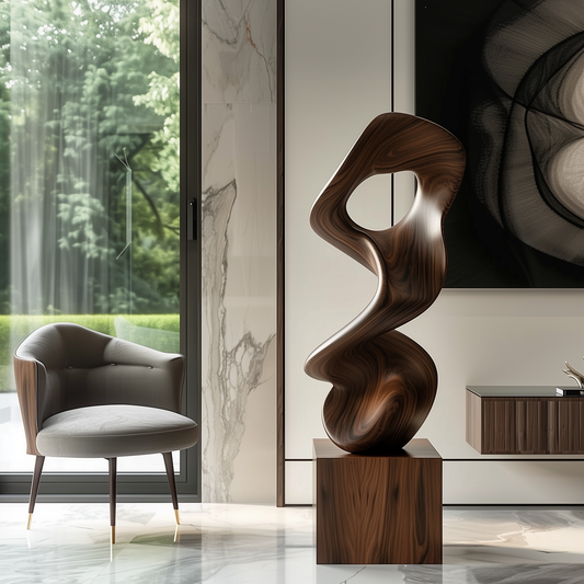 Abstract Organic Wooden Sculpture Hand Carved Solid Wood Hollow Form Modern Luxury Statement Home Decor