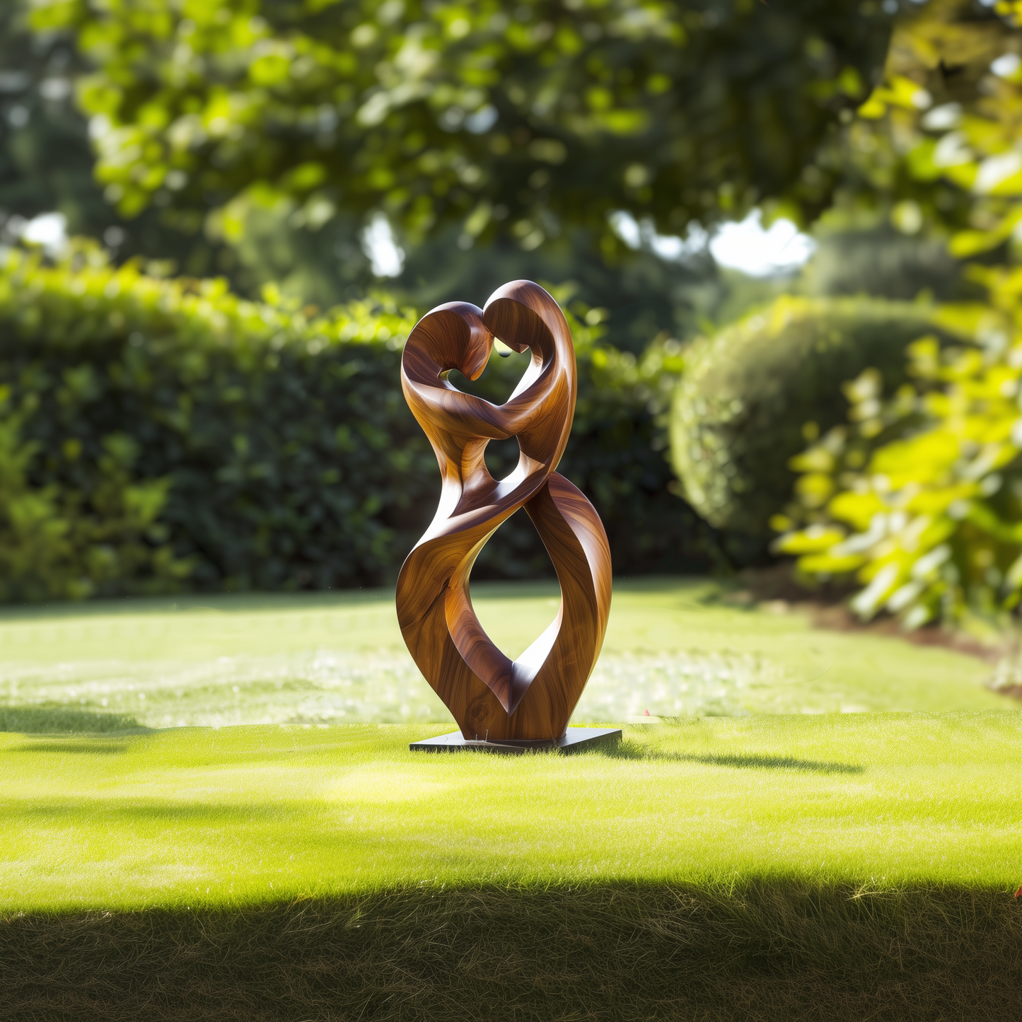 Infinity Love Wooden Sculpture Large Heart Twist Couple Hand Carved Solid Wood Modern Wedding Anniversary Decor