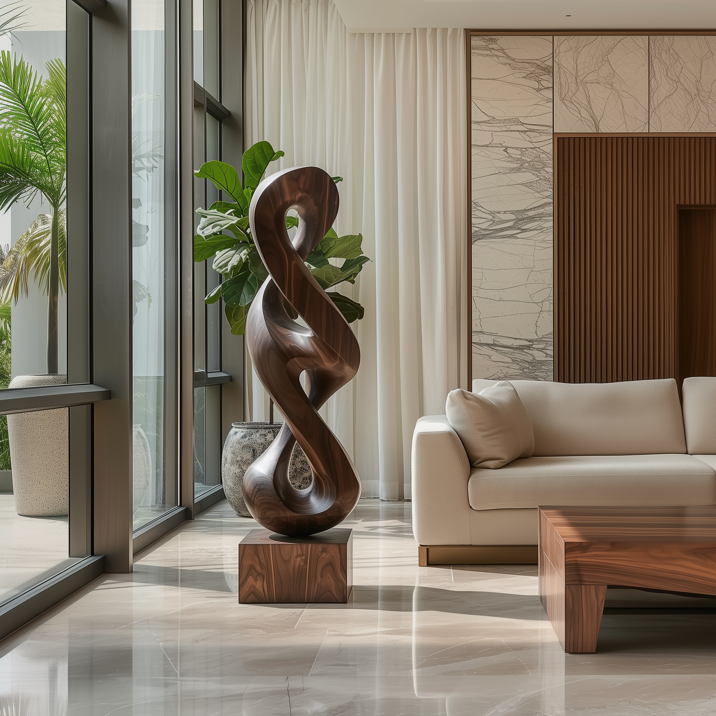 Hand Carved Infinity Twist Wood Sculpture, Abstract Mobius Loop Floor Art, Modern Organic Statement Decor, Luxury Minimalist Entryway Piece