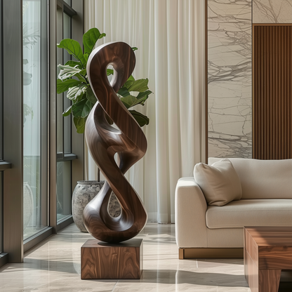 Hand Carved Infinity Twist Wood Sculpture, Abstract Mobius Loop Floor Art, Modern Organic Statement Decor, Luxury Minimalist Entryway Piece