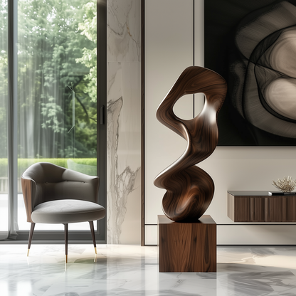 Abstract Organic Wooden Sculpture Hand Carved Solid Wood Hollow Form Modern Luxury Statement Home Decor