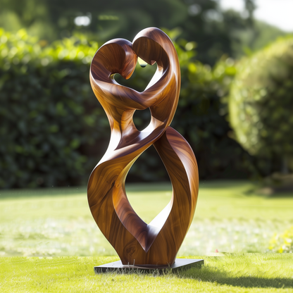Infinity Love Wooden Sculpture Large Heart Twist Couple Hand Carved Solid Wood Modern Wedding Anniversary Decor