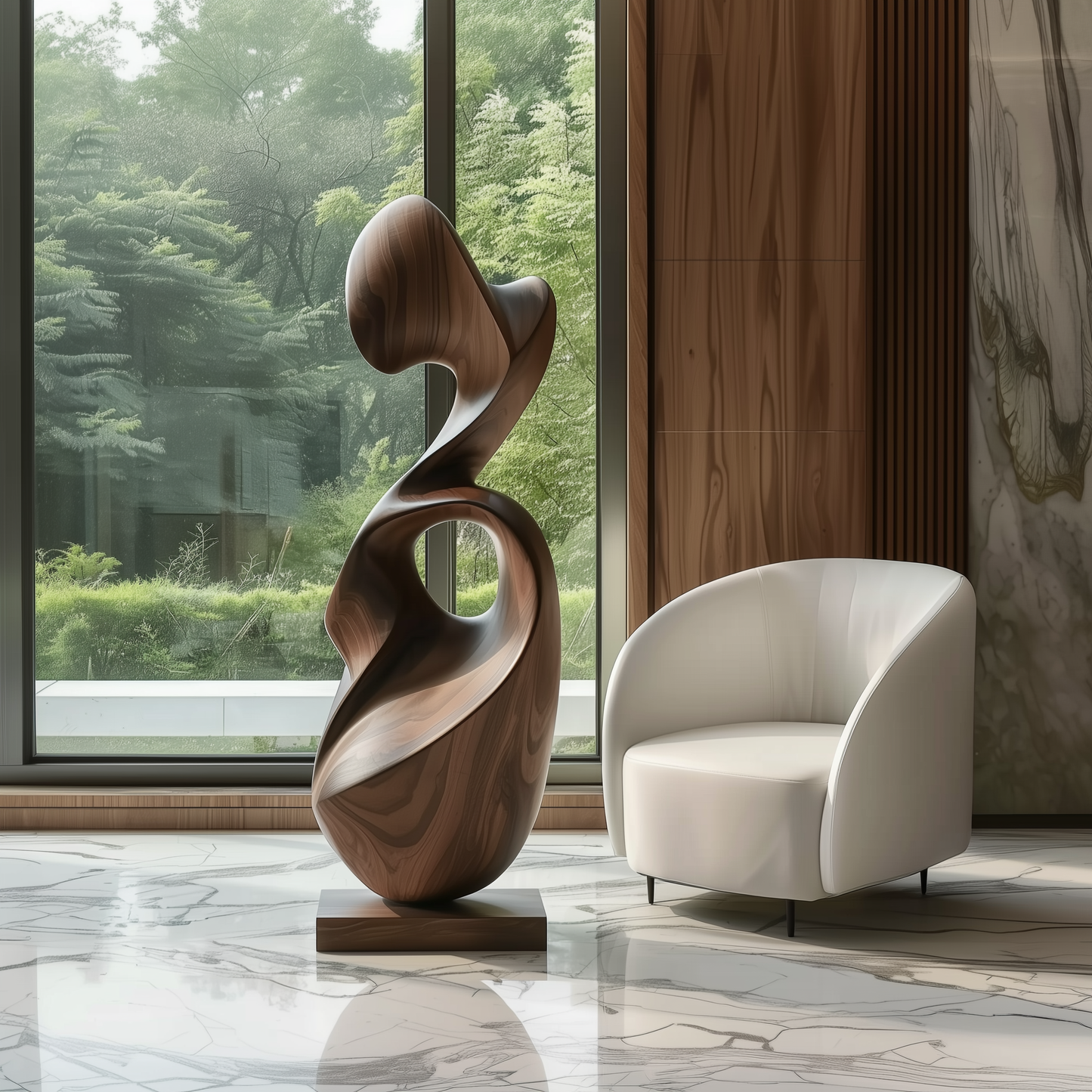 Abstract Modern Wooden Sculpture, Hand Carved Solid Wood Infinity Loop Art, Large Organic Floor Decor, Luxury Statement Piece for Contemporary Home