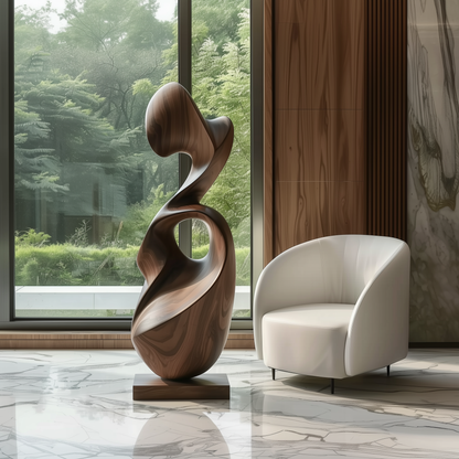 Abstract Modern Wooden Sculpture, Hand Carved Solid Wood Infinity Loop Art, Large Organic Floor Decor, Luxury Statement Piece for Contemporary Home