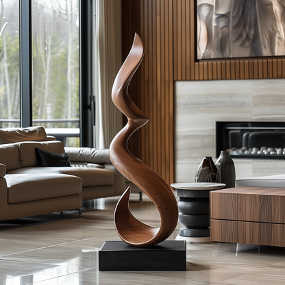 Tall Abstract Wooden Sculpture – Handmade Modern S-Shaped Flow Design | Solid Wood Contemporary Curved Art Floor Decor