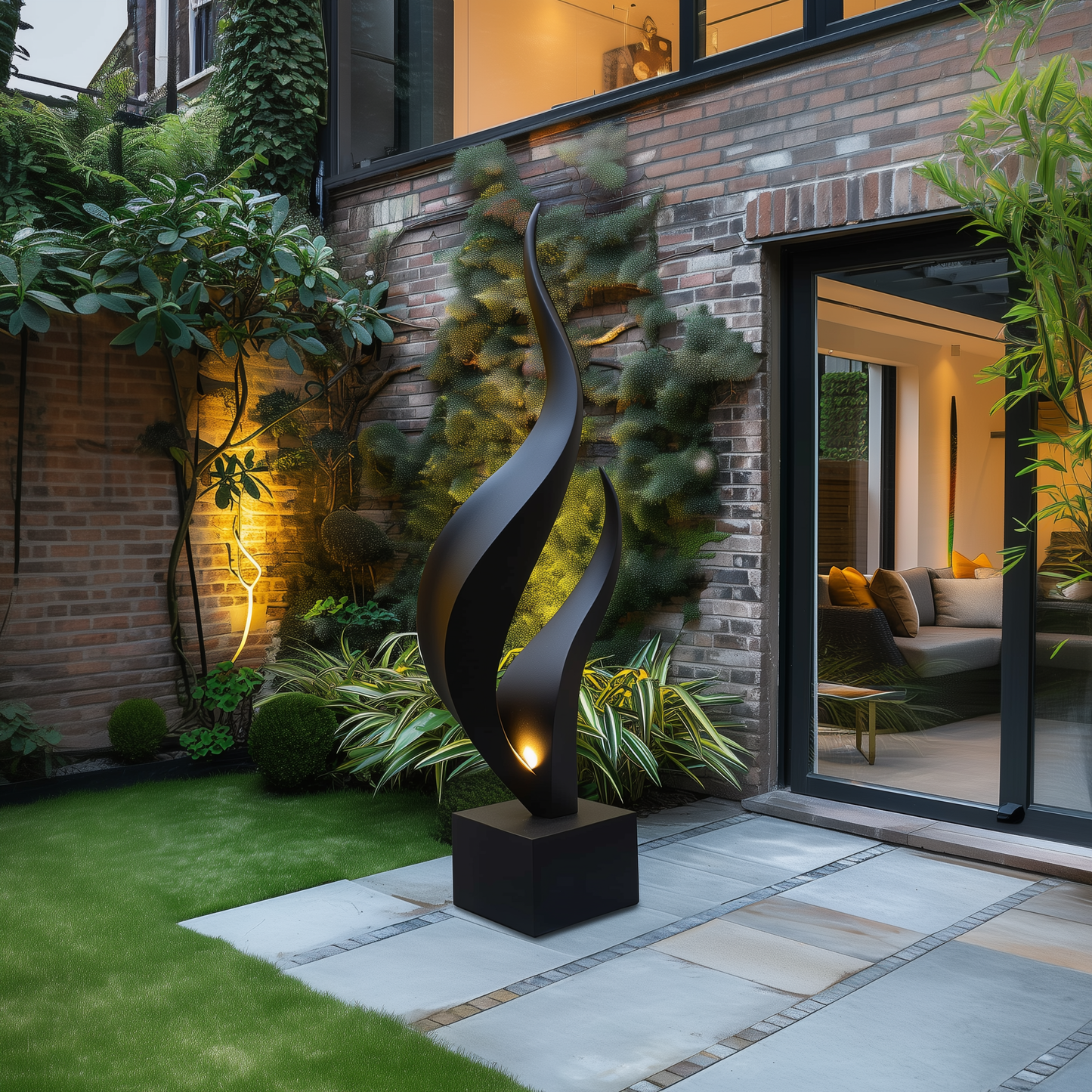 Hand Carved Black Flame Sculpture Tall Abstract Infinity Wood Art Outdoor Garden Statement Piece Modern Luxury Decor Large Floor Artwork