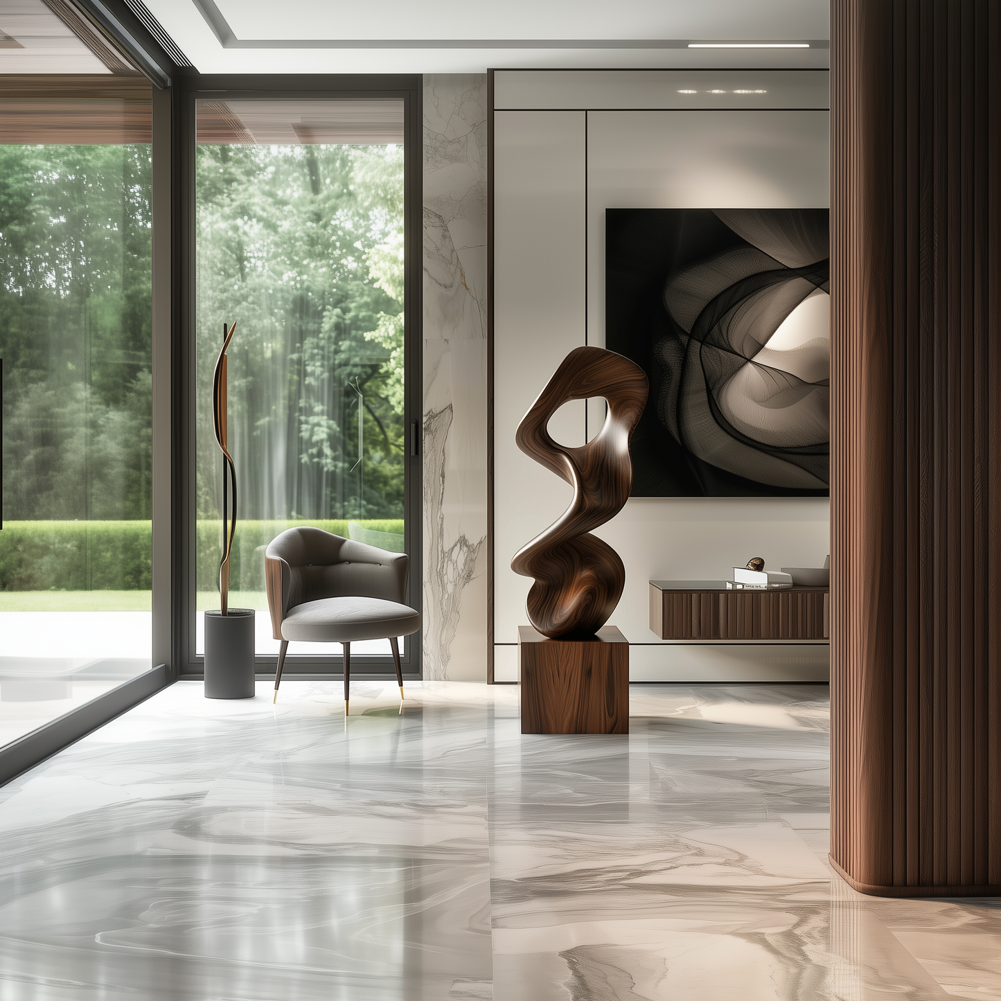 Abstract Organic Wooden Sculpture Hand Carved Solid Wood Hollow Form Modern Luxury Statement Home Decor