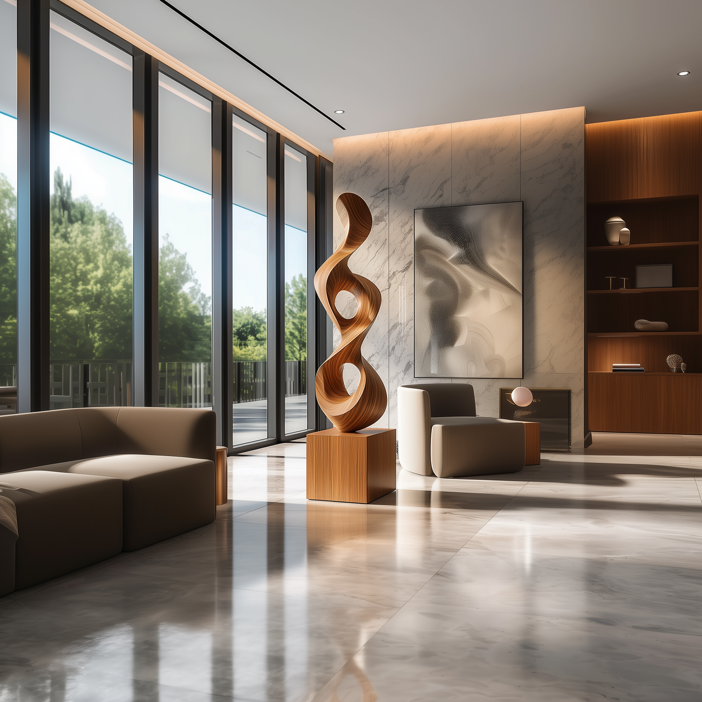 Luxury Hand Carved Wooden Infinity Sculpture, Tall Abstract Spiral Wood Art, Modern Statement Floor Decor, Solid Wood Contemporary Sculpture