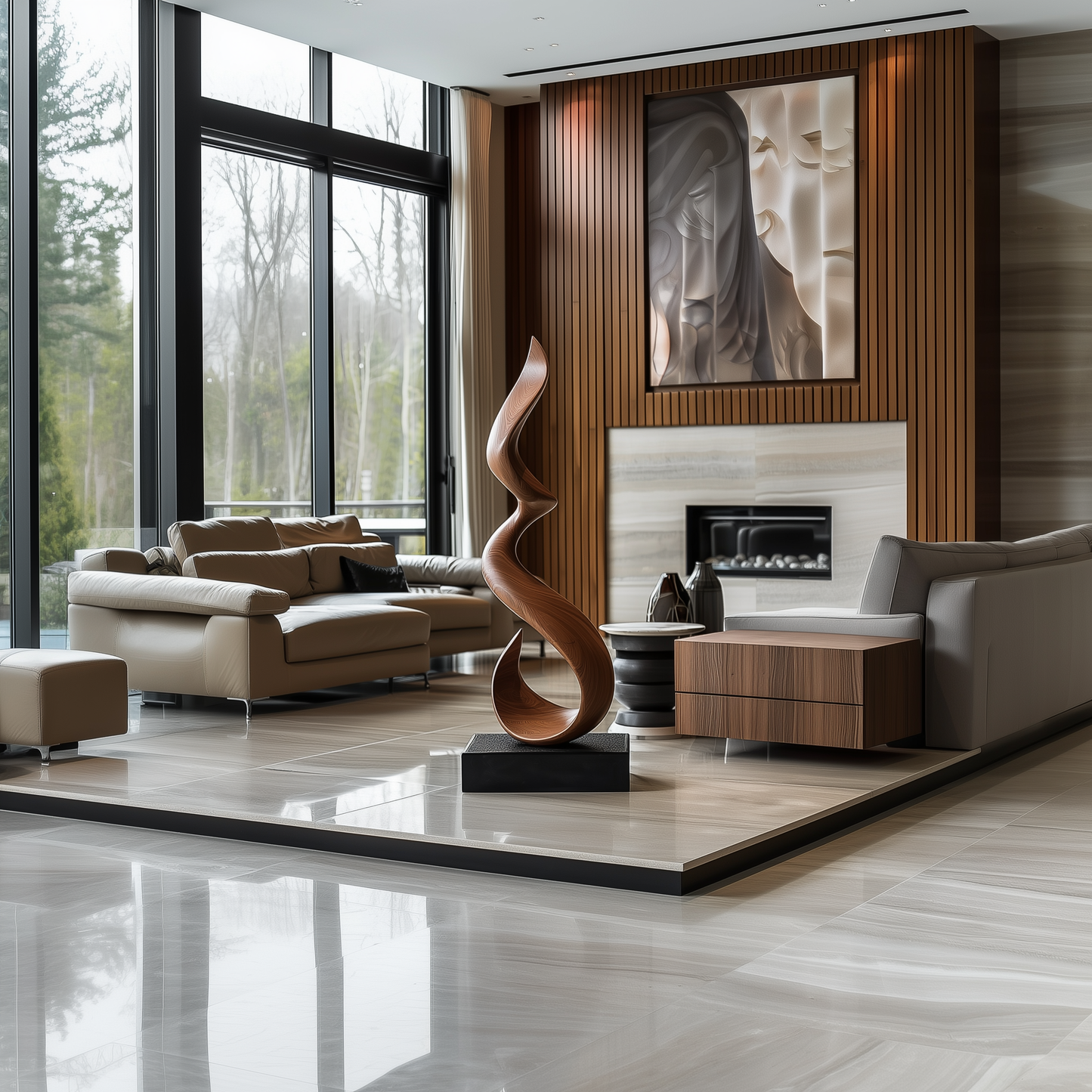 Tall Abstract Wooden Sculpture – Handmade Modern S-Shaped Flow Design | Solid Wood Contemporary Curved Art Floor Decor