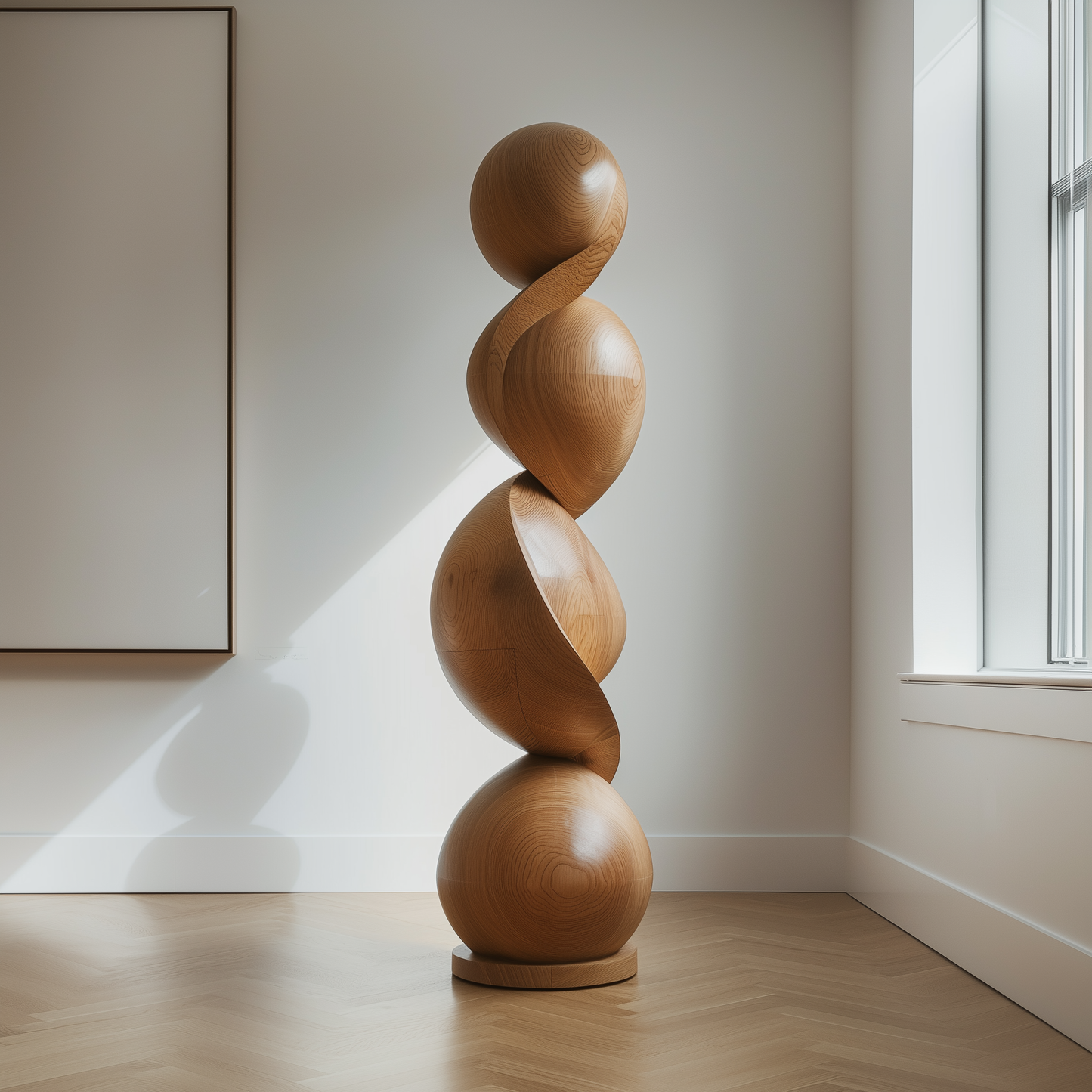 Hand Carved Wooden Balance Stone Sculpture, Modern Stacked Sphere Art, Zen Minimalist Wood Decor, Organic Luxury Statement Piece