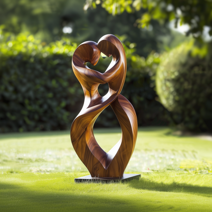 Infinity Love Wooden Sculpture Large Heart Twist Couple Hand Carved Solid Wood Modern Wedding Anniversary Decor