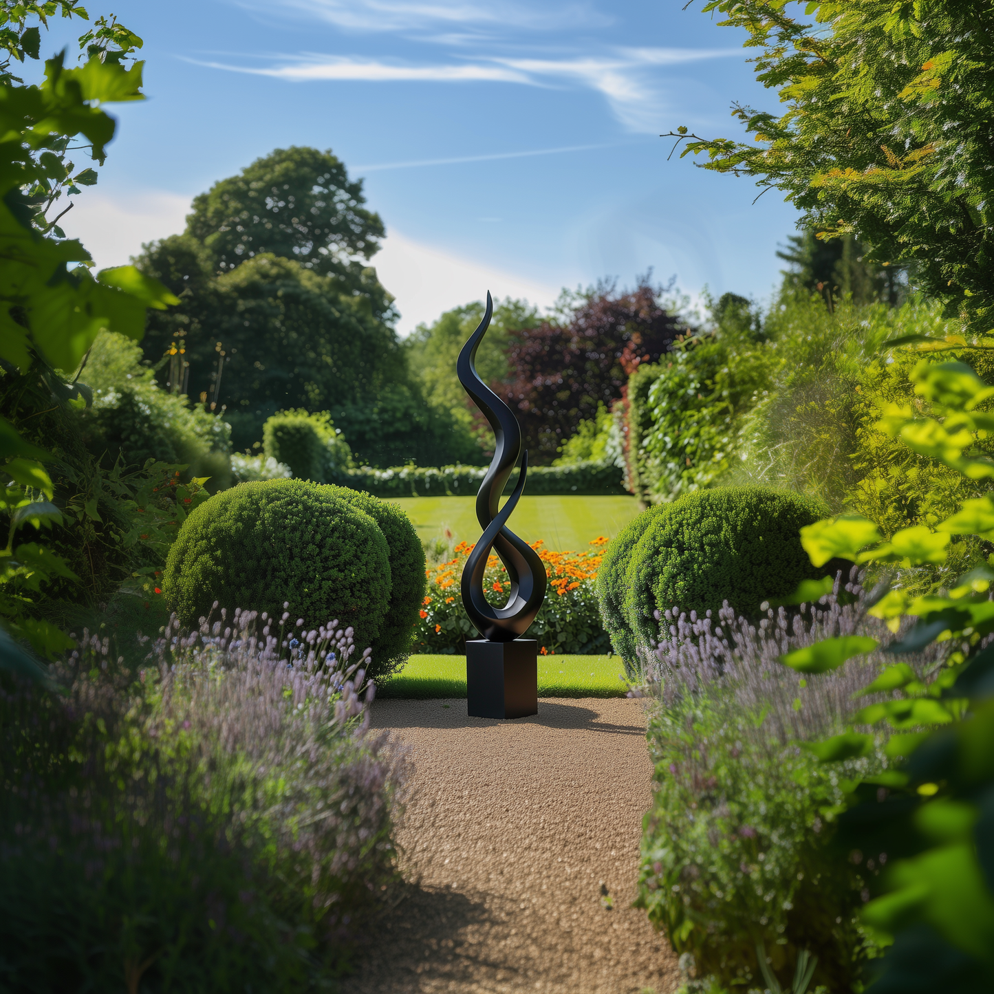 Tall Black Abstract Flame Twist Sculpture, Modern Infinity Outdoor Garden Art, Luxury Statement Yard Decor, Contemporary Floor Sculpture