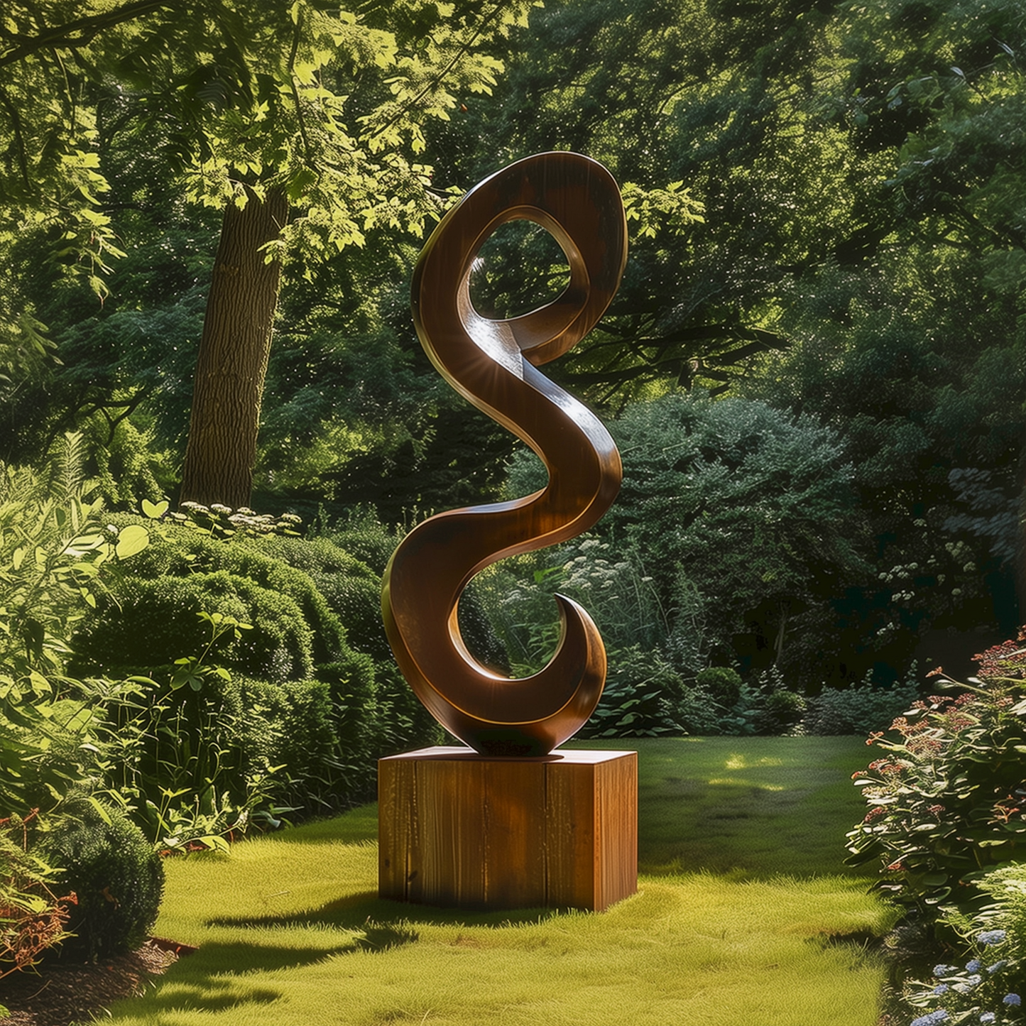 Hand-Carved Infinity Spiral Wood Sculpture Outdoor Statement Art, Organic Modern Garden Decor, Luxury Abstract Twist Wooden Artwork
