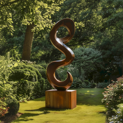 Hand-Carved Infinity Spiral Wood Sculpture Outdoor Statement Art, Organic Modern Garden Decor, Luxury Abstract Twist Wooden Artwork