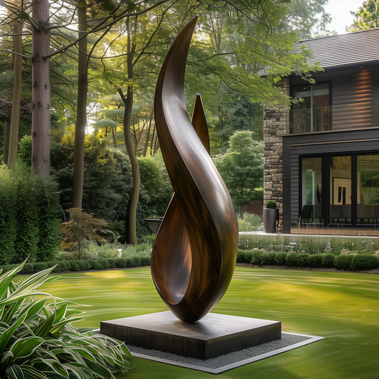 Large Abstract Flame Twist Wooden Sculpture, Modern Outdoor Garden Statement Art, Hand Carved Solid Wood Monument Decor