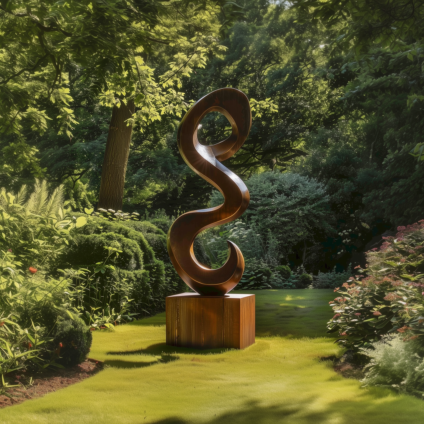 Hand-Carved Infinity Spiral Wood Sculpture Outdoor Statement Art, Organic Modern Garden Decor, Luxury Abstract Twist Wooden Artwork