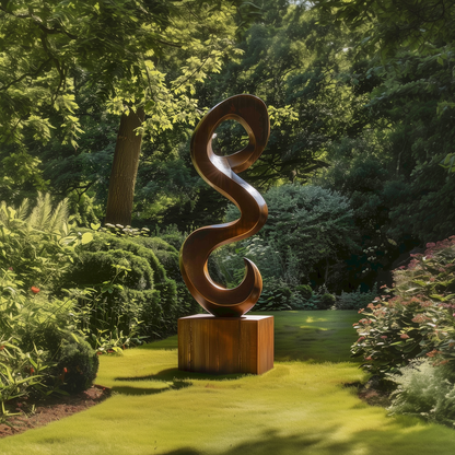 Hand-Carved Infinity Spiral Wood Sculpture Outdoor Statement Art, Organic Modern Garden Decor, Luxury Abstract Twist Wooden Artwork