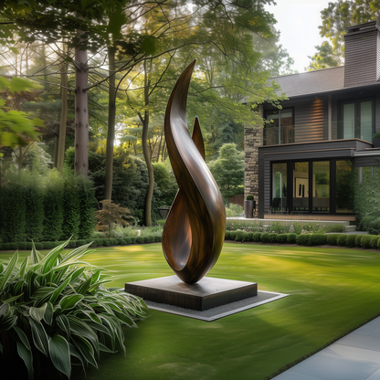 Large Abstract Flame Twist Wooden Sculpture, Modern Outdoor Garden Statement Art, Hand Carved Solid Wood Monument Decor