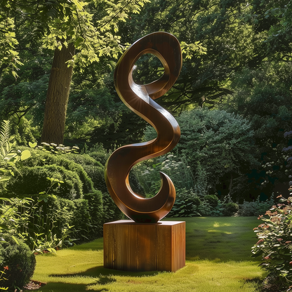 Hand-Carved Infinity Spiral Wood Sculpture Outdoor Statement Art, Organic Modern Garden Decor, Luxury Abstract Twist Wooden Artwork