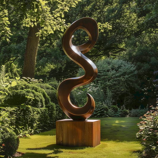 Hand-Carved Infinity Spiral Wood Sculpture Outdoor Statement Art, Organic Modern Garden Decor, Luxury Abstract Twist Wooden Artwork