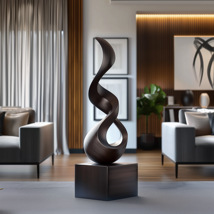 Hand Carved Black Wood Infinity Sculpture, Abstract Modern Floor Art, Organic Twist Statement Decor, Luxury Minimalist Home Sculpture