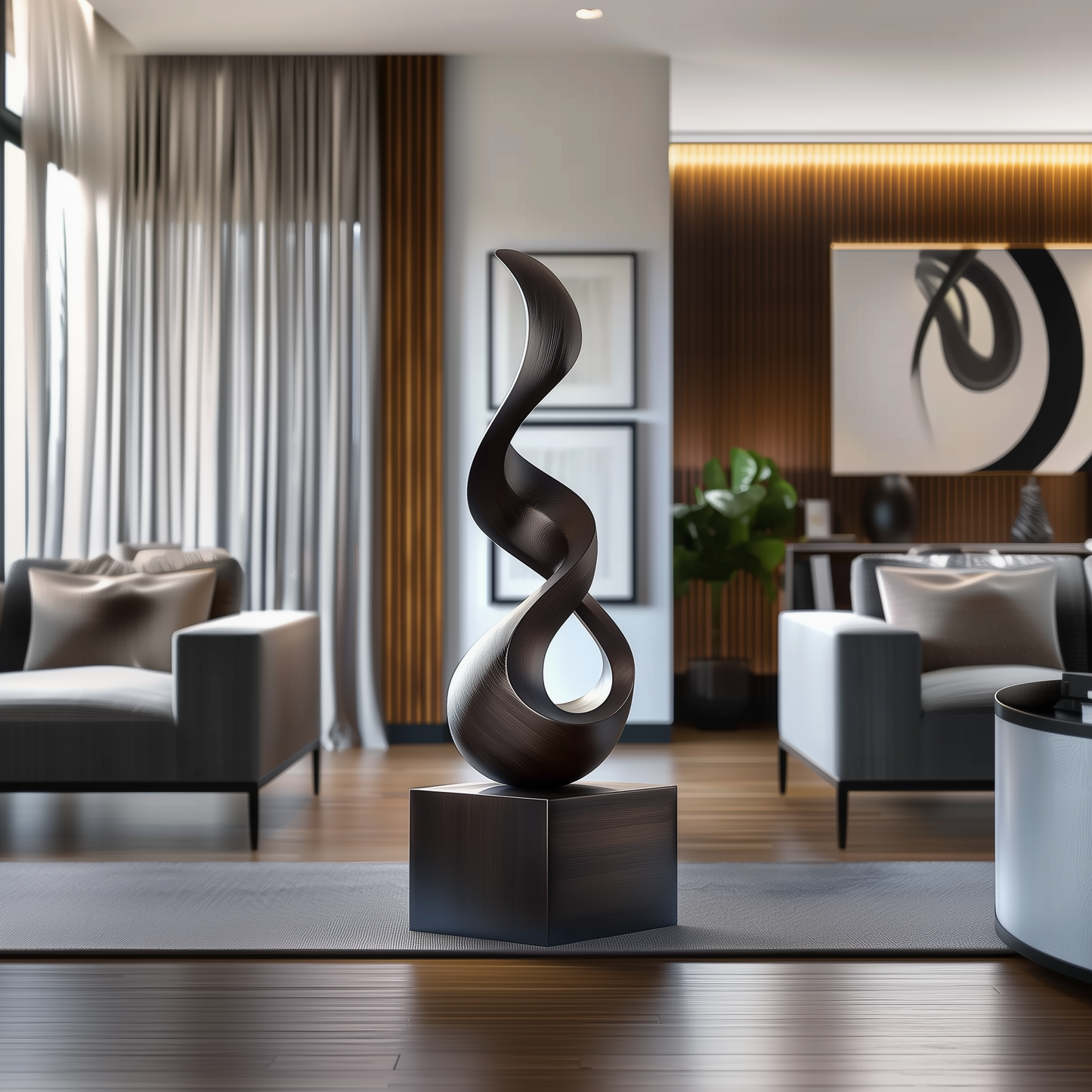 Hand Carved Black Wood Infinity Sculpture, Abstract Modern Floor Art, Organic Twist Statement Decor, Luxury Minimalist Home Sculpture