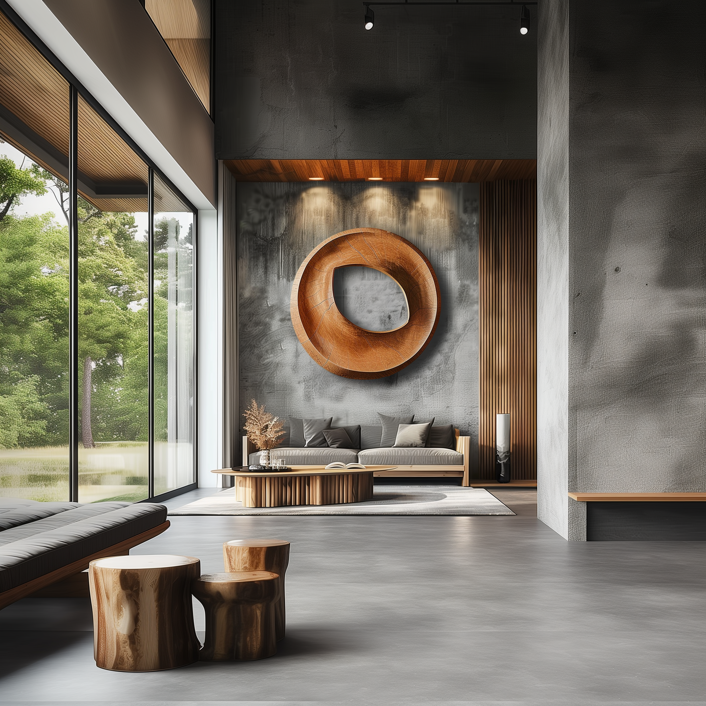 Large Hand-Carved Wooden Hollow Ring Wall Sculpture, 3D Organic Abstract Circle Art, Modern Luxury Statement Wall Decor