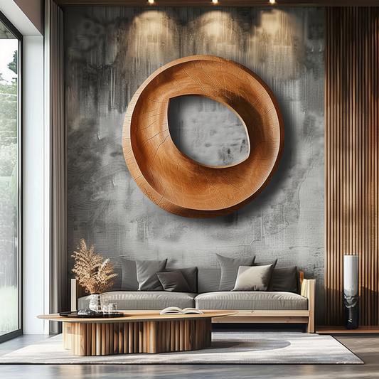 Large Hand-Carved Wooden Hollow Ring Wall Sculpture, 3D Organic Abstract Circle Art, Modern Luxury Statement Wall Decor